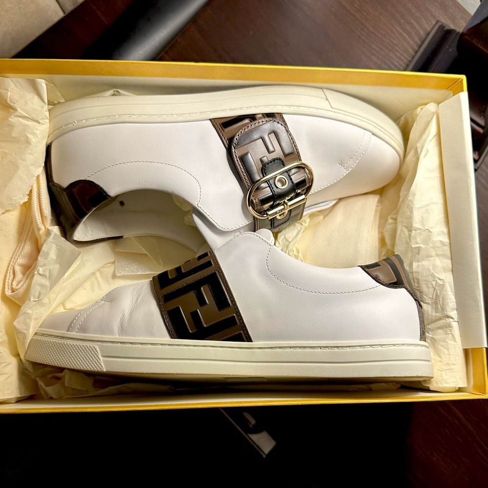 Fendi signature white leatger sneakers- WORN ONCE